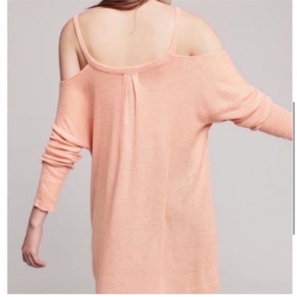 Anthropologie Deletta Millipa Peach Oversized Boho Cold-Shoulder Knit Sweater - Picture 3 of 13